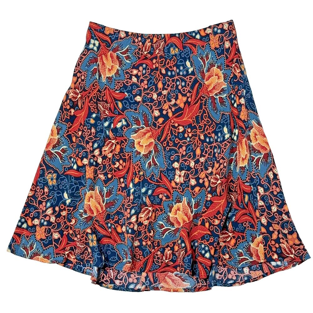 Anthropologie 100% Viscose A-Line Skirt Orange Blue Floral Boho Women's Size S